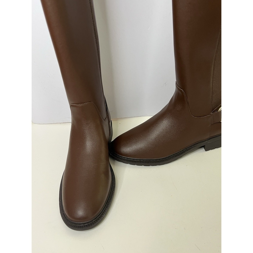 Coach Fitz Riding Boots Women's Size 5.5 B Brown Faux Leather Tall Boots Zip New - Picture 10 of 14